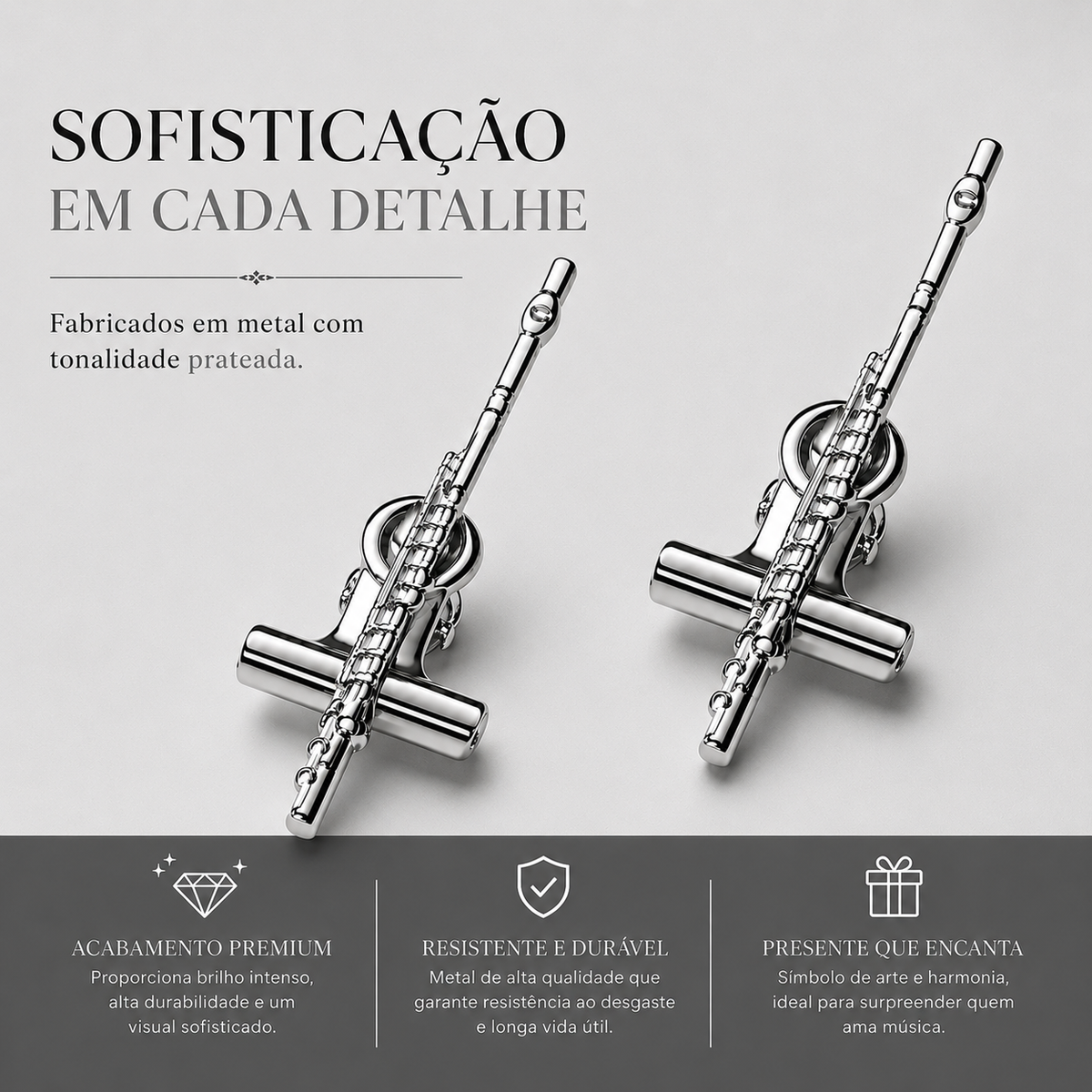 Prendedor de Partituras Flauta Par - Tonalidade Prateada