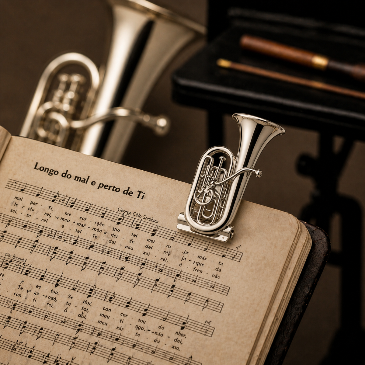 Prendedor de Partituras Tuba Par - Tonalidade Prateada