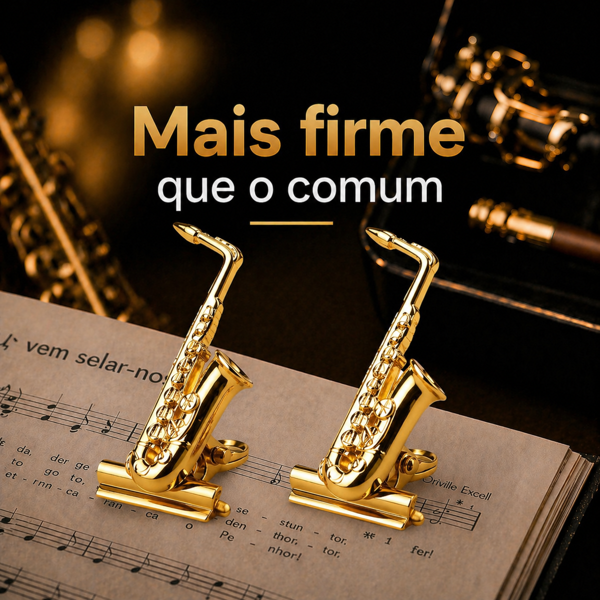 Prendedor de Partituras Saxofone Alto Par - Flash de Ouro