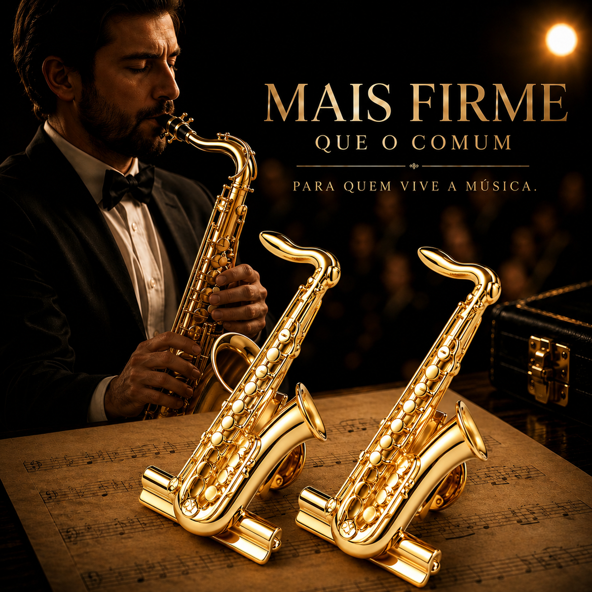 Prendedores de partitura (par) - Modelo Sax Tenor - Flash de ouro
