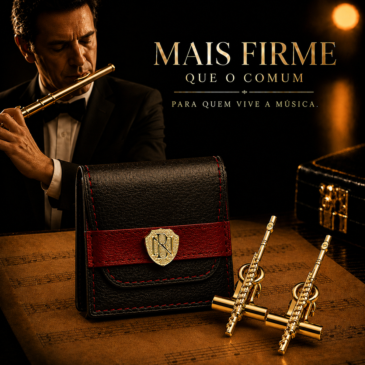 Prendedor de Partituras Flauta Par - Flash de Ouro