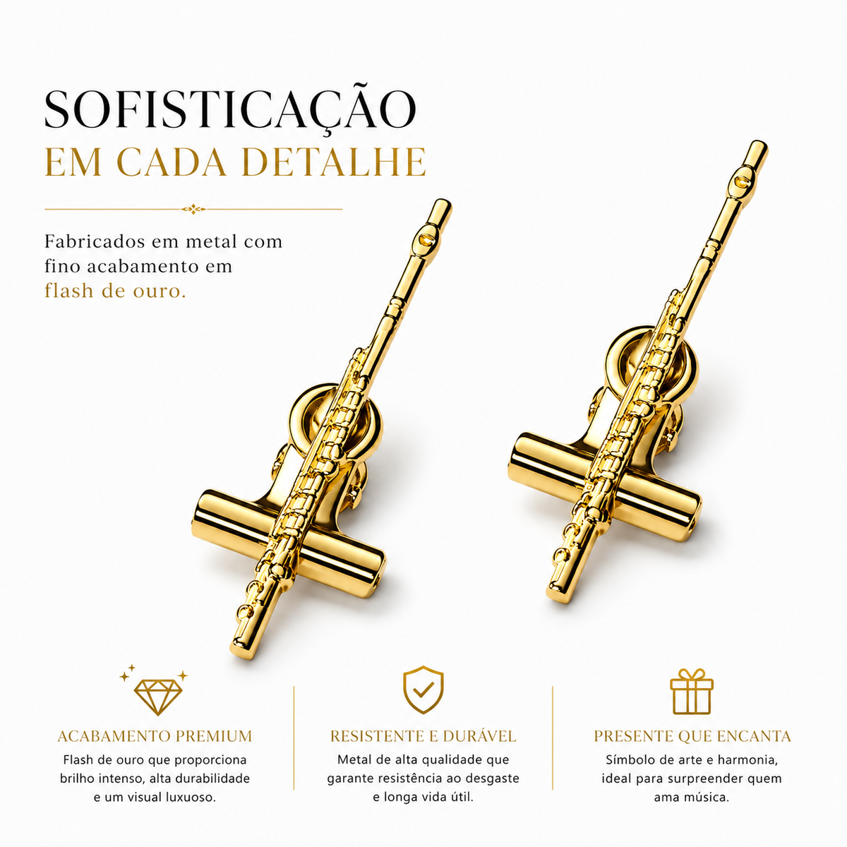 Prendedor de Partituras Flauta Par - Flash de Ouro