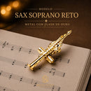 Prendedores de partituras luxo modelo saxofone soprano - O par com flash de ouro